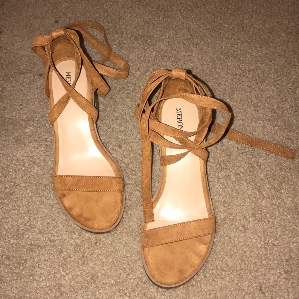 Lace up suede heels